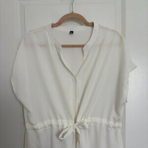 White Cinch Waist Blouse, Women's Size Large